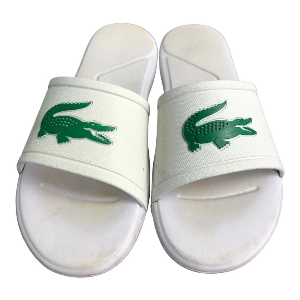 Lacoste Croco Slide Sandals Boys 5 White Green‎ Rubber Pool Designer Slides
